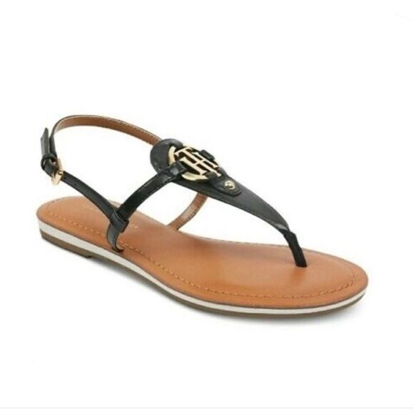 Tommy Hilfiger Shoes - Tommy Hilfiger Garin Black Tan T-Strap Sandals